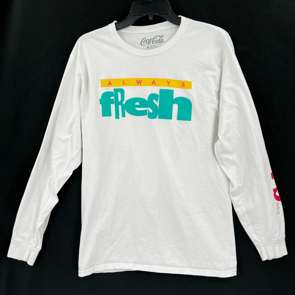 Coca-Cola Coke T-shirt Mens Size M White Long Sleeve Always Fresh Cool